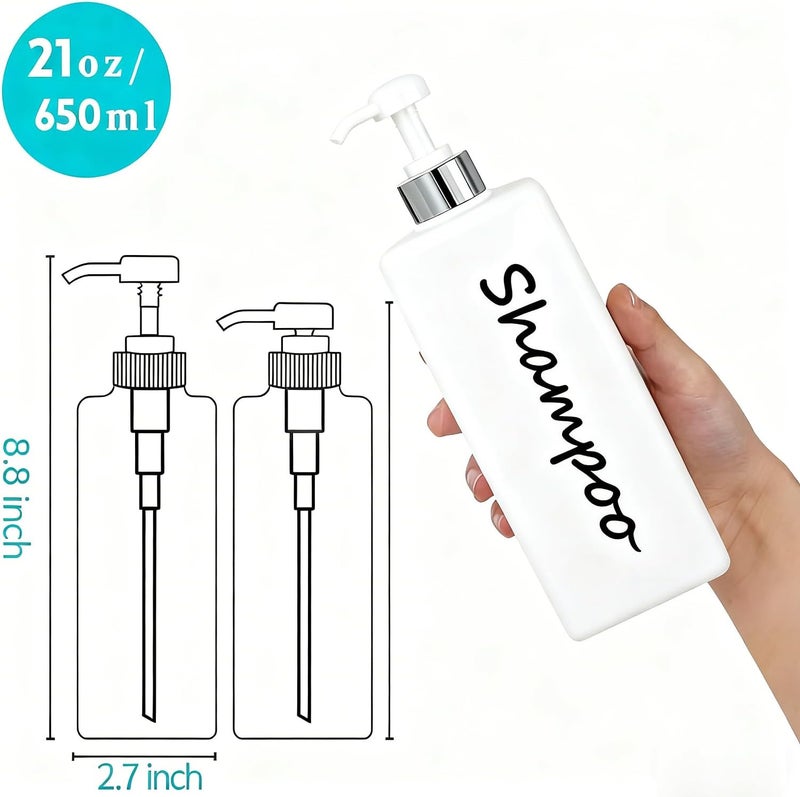 DIDROOM 21oz Shampoo and Conditioner Dispenser (Set of 3) Modern Refillable Shampoo Pump Bottles for Shower Soap - Empty Shampoo Conditioner Body Wash Dispenser Set - Stylish Permanent Labels - for Bathroom - Image 2